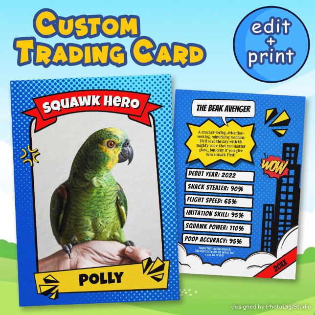 D'appel Carte de commerce comique pour animaux amusant per (Pet Comic Trading Card Funny Custom Bird Gift, Bird Trading Card)