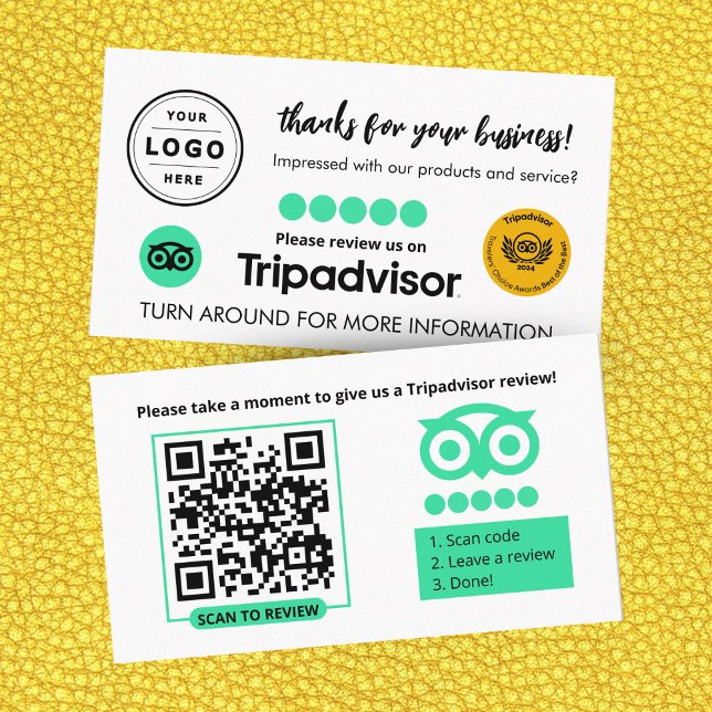 D'appel Carte de demande de révision Tripadvisor avec code (Tripadvisor Review Request Card that you can personalize with your Logo and QR Code)