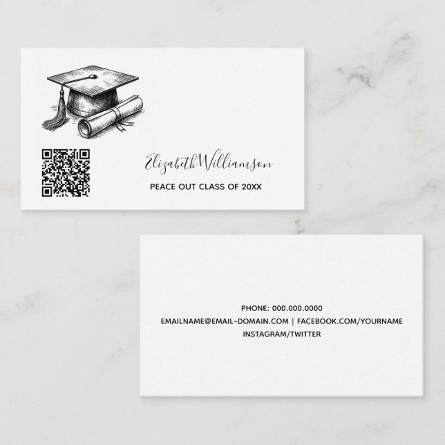 D'appel Carte de nom de remise de diplôme avec code QR ins (Devant / Derrière)