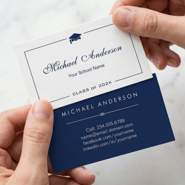 D'appel Carte de nom Simple Clean Black and White Graduati (Créateur téléchargé)