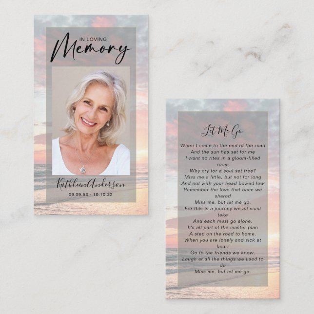 D'appel Carte de prière commémorative | Coucher de soleil  (Devant / Derrière)