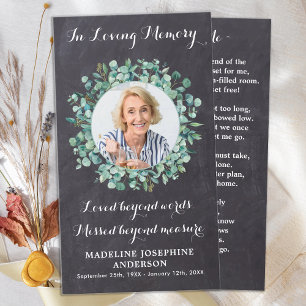 D'appel Carte de prière funéraire Eucalyptus Memorial Gree