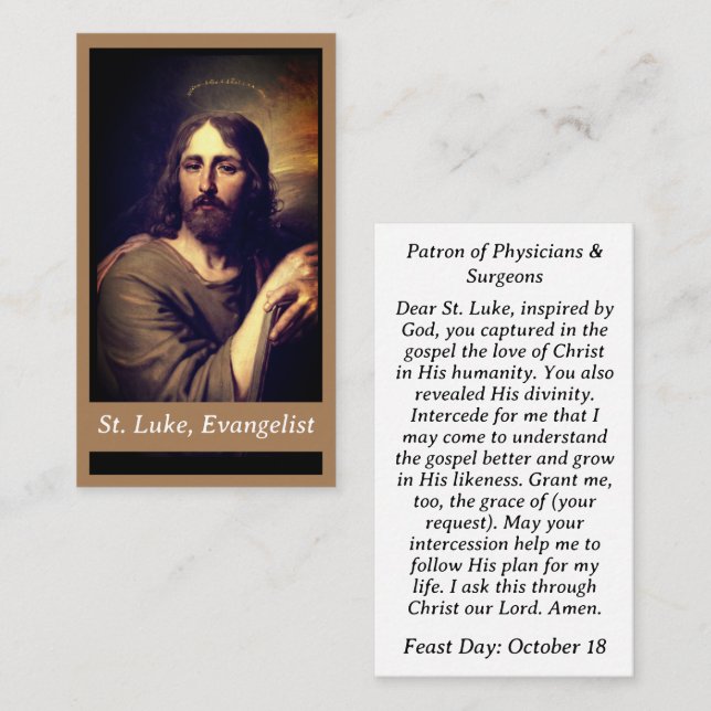 D'appel Carte de prière personnalisable St. Luke l'évangél (Devant / Derrière)
