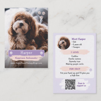 D'appel Carte de visite pour chien de thérapie avec photo