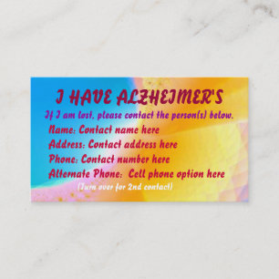 D'appel Carte (perdue) du contact d'Alzheimer