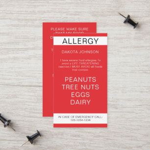 D'appel Carte rouge d'alerte aux allergies alimentaires