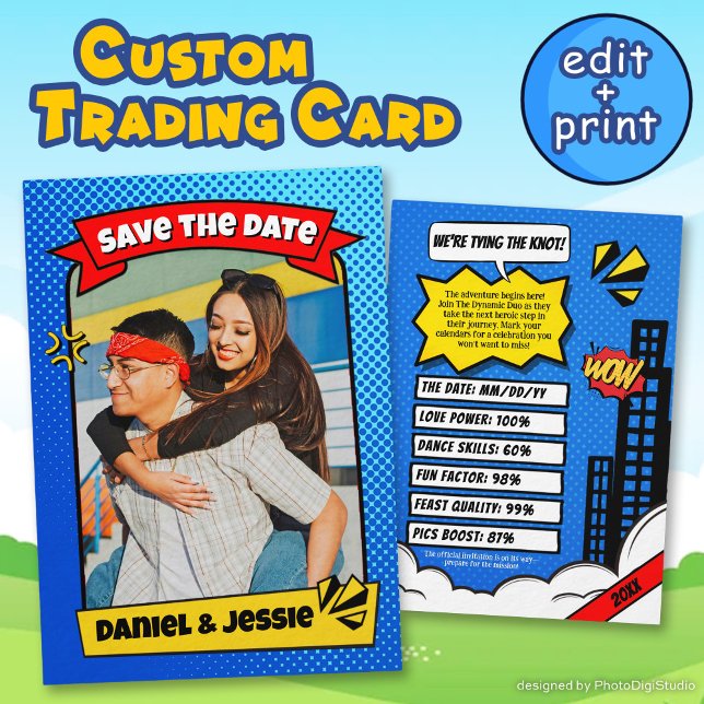 D'appel Fun Enregistrer la carte de date Comic Couple Trad (Fun Save the Date Card Comic Couple Trading Card)
