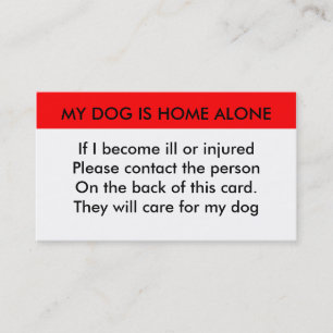 D'appel Mon chien est seul à la maison carte de contact