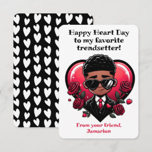 Dapper African American Boy Classroom Valentine Thank You Card