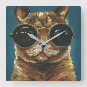 Dapper Animal   Kitty In Sunglasses Square Wall Clock