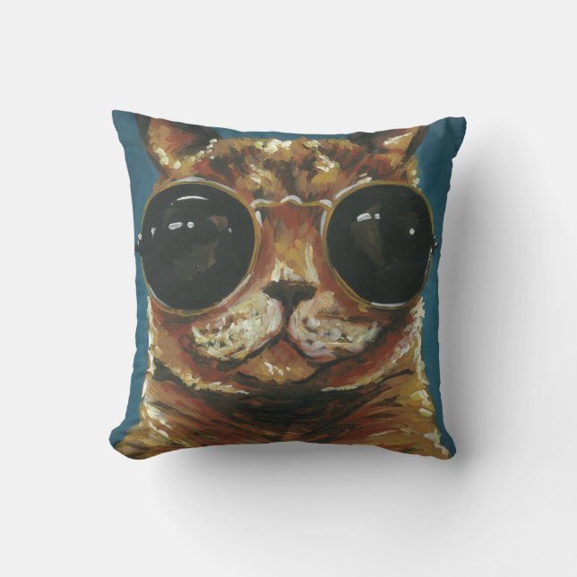 Dapper Animal | Kitty In Sunglasses Throw Pillow (Front)