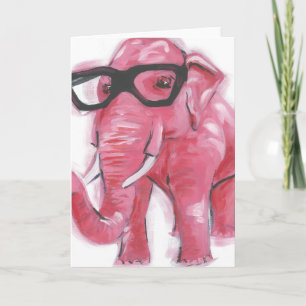 Dapper Animal   Mr. Pink Elephant In Eyeglasses Card
