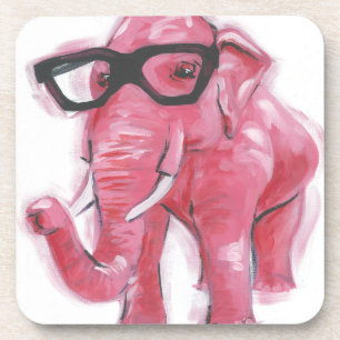 Dapper Animal   Pink Elephant In Eyeglasses Coaster