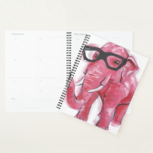 Dapper Animal   Pink Elephant In Eyeglasses Planner