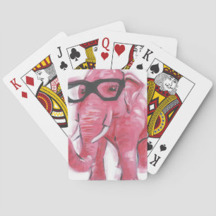 Dapper Animal   Pink Elephant In Eyeglasses Playing Cards