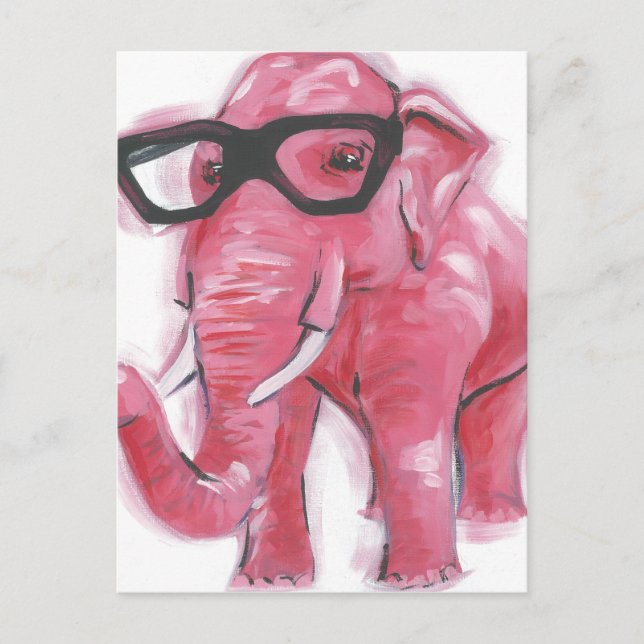 Dapper Animal | Pink Elephant In Eyeglasses Postcard (Front)