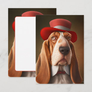 Dapper Basset Hound with Red Hat Thank You Card