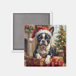 Dapper Boston Terrier Dog Christmas Gift Magnet