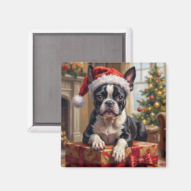 Dapper Boston Terrier Dog Christmas Gift Magnet (Front/Back)