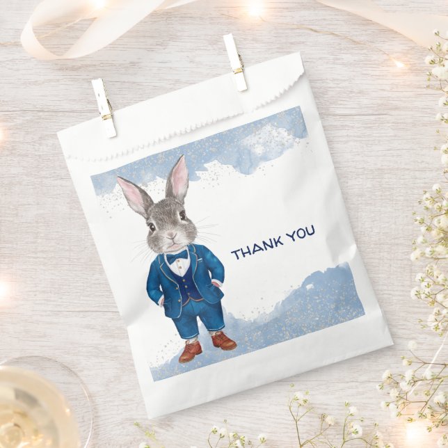 Dapper Boy Bunny in a Blue Suit Party Favour Bag (Clipped)