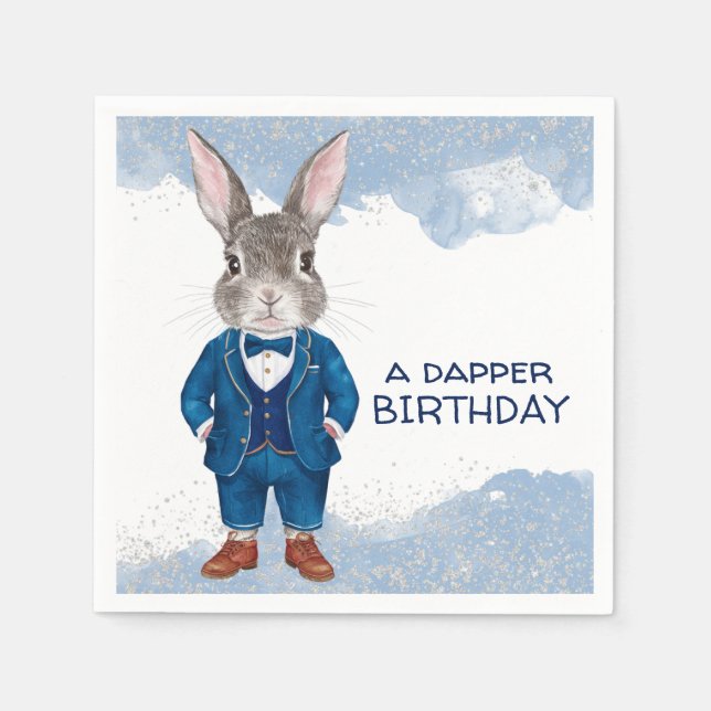 Dapper Boy Bunny in a Blue Suit Party Napkin (Front)