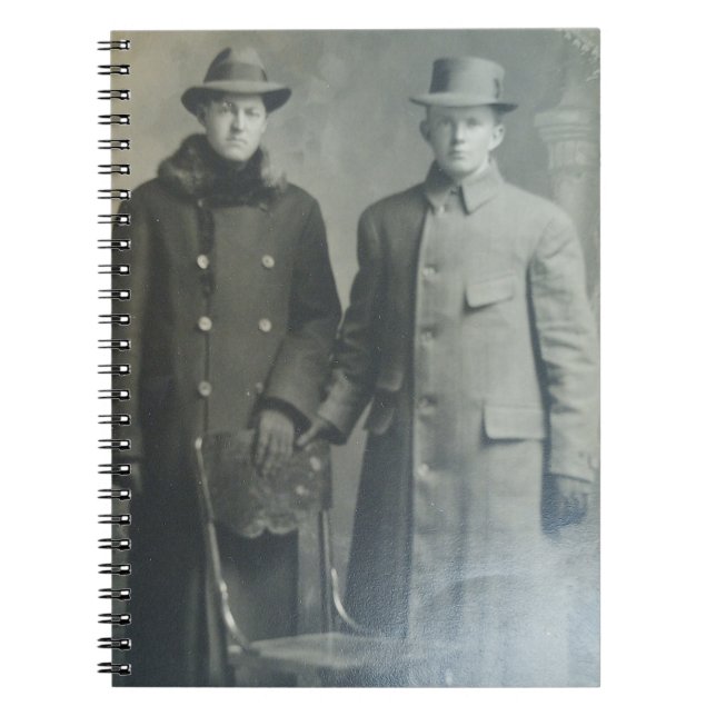 Dapper Brothers in Overcoats RPPC B&W Photo Image Notebook (Front)