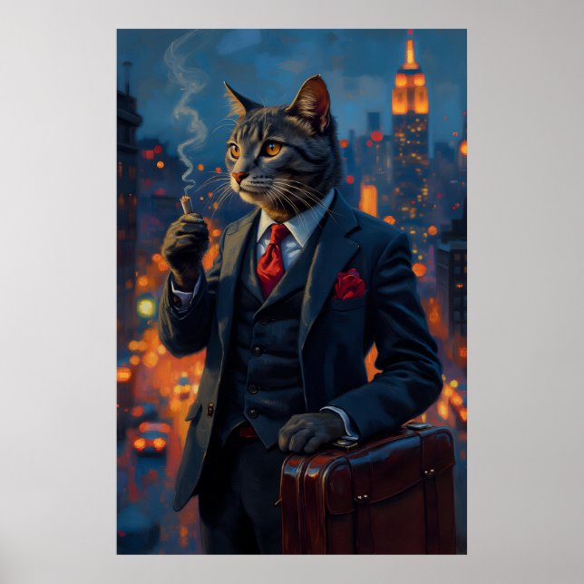 Dapper Cat in Suit Funny Animal Portrait Poster (Front)