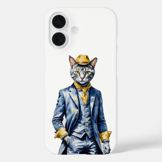 Dapper Cat iPhone 16 Case - Stylish Protection (Back)