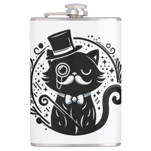 Dapper Cat With Top Hat Hip Flask