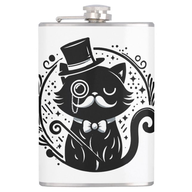 Dapper Cat With Top Hat Hip Flask (Front)