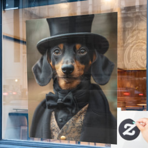 Dapper Dachshund in Elegant Victorian Attire Window Cling