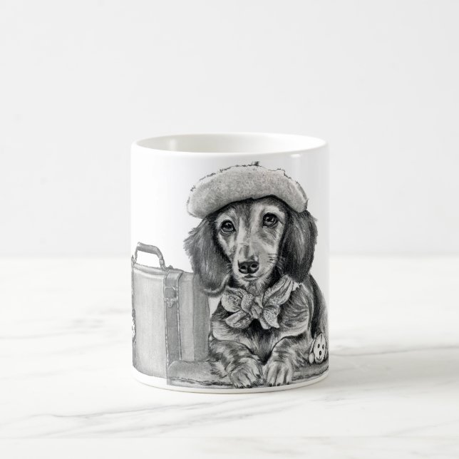 Dapper dachshund ready for adventure magic mug (Center)