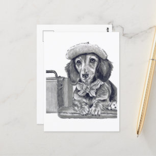 Dapper dachshund ready for adventure postcard