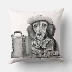Dapper dachshund ready for adventure throw pillow