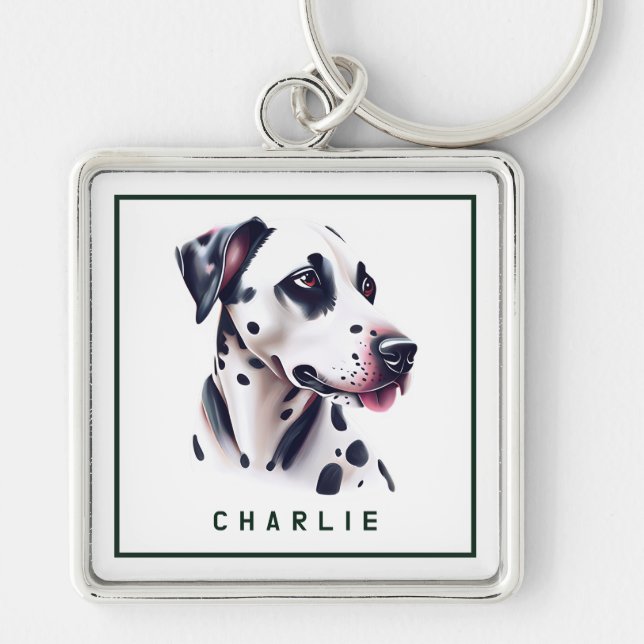 Dapper Dalmation Pup Personalized Keychain (Front)