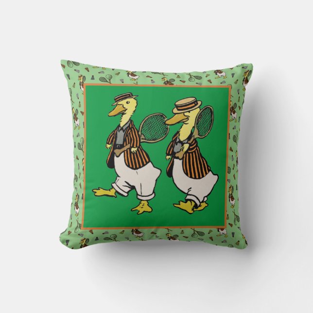 DAPPER DUCKS on green Throw Pillow (Front)