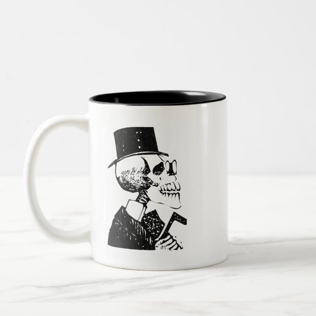 Dapper Folk Art Calavera Top Hat Two-Tone Coffee Mug (Left)