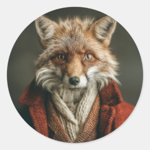 Dapper Fox in Cozy Style Classic Round Sticker