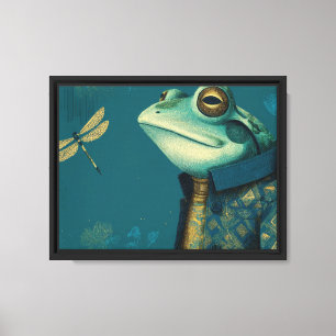 Dapper Frog & Dragonfly - Surreal Vintage Animal Canvas Print