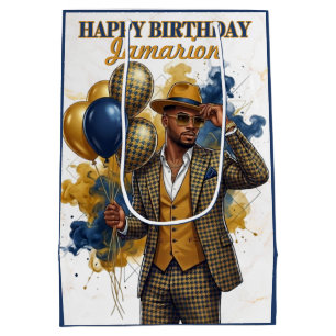 Dapper Gentleman Mustard and Navy Birthday Medium Gift Bag