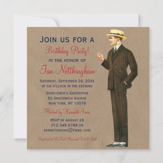 Dapper Gentleman's Birthday Party Invitations (Front)