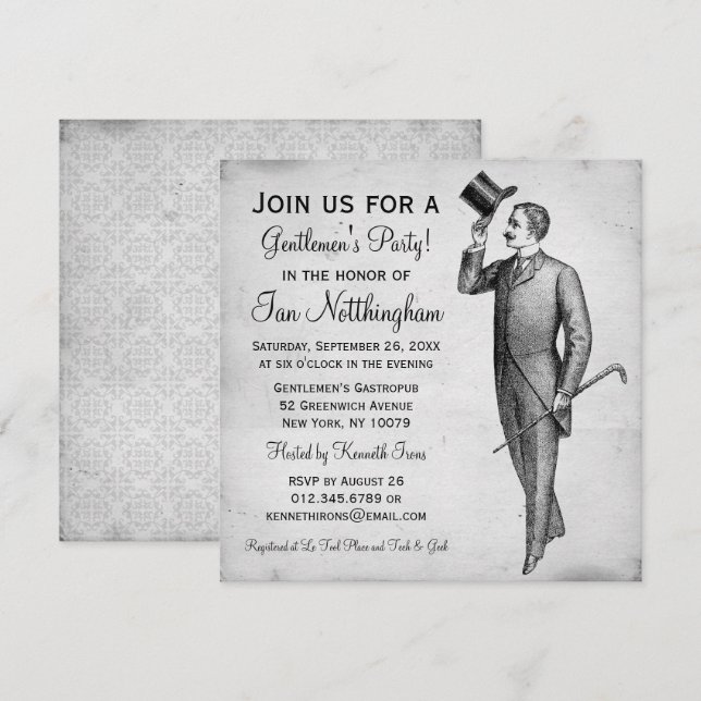 Dapper Gentlemen's Party Invitations (Front/Back)