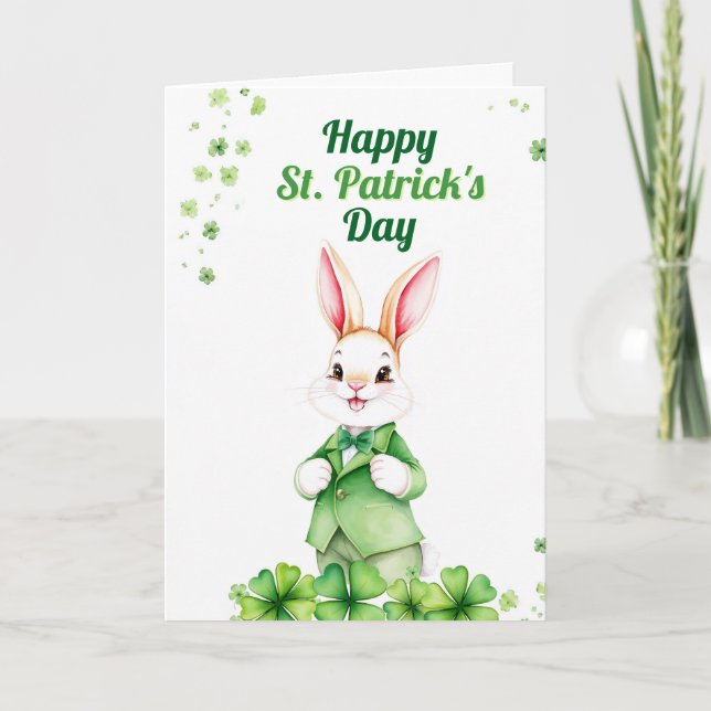 Dapper Green Bunny with Shamrocks St Patrick's Day Card (Front)