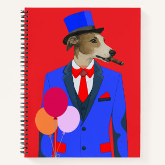 Dapper Greyhound Dog in Blue Suit Notebook