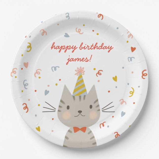 Dapper Kitty Birthday Party Paper Plate (Front)
