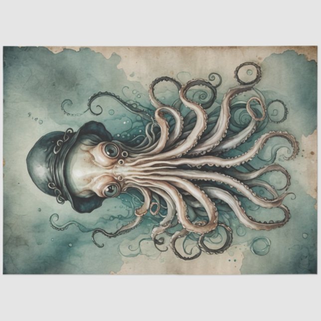 Dapper Kraken Vintage Nautical Whimsy Decoupage Tissue Paper (Front)