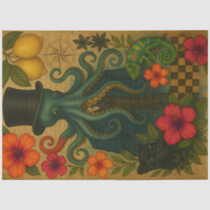 Dapper Octopus Gentleman Nautical Decoupage Tissue Paper