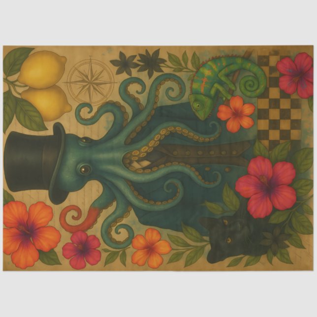 Dapper Octopus Gentleman Nautical Decoupage Tissue Paper (Front)