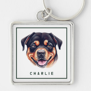 Dapper Rottweiler Pup Personalized Keychain