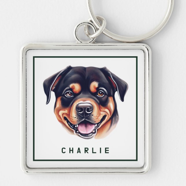 Dapper Rottweiler Pup Personalized Keychain (Front)